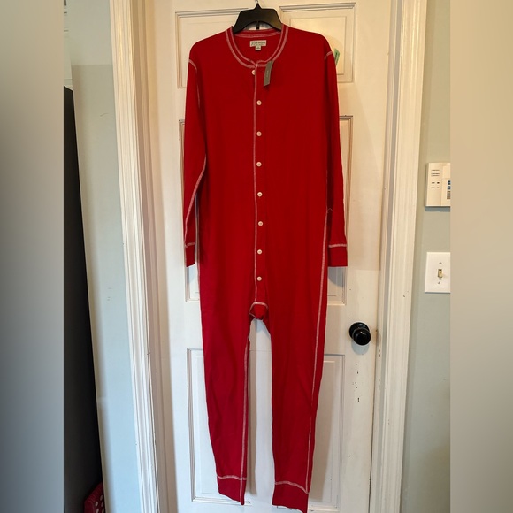 J Crew NWT Knit Goods NWT Union Suit - Red - Size Small Flap Pajamas Long John - Picture 1 of 14